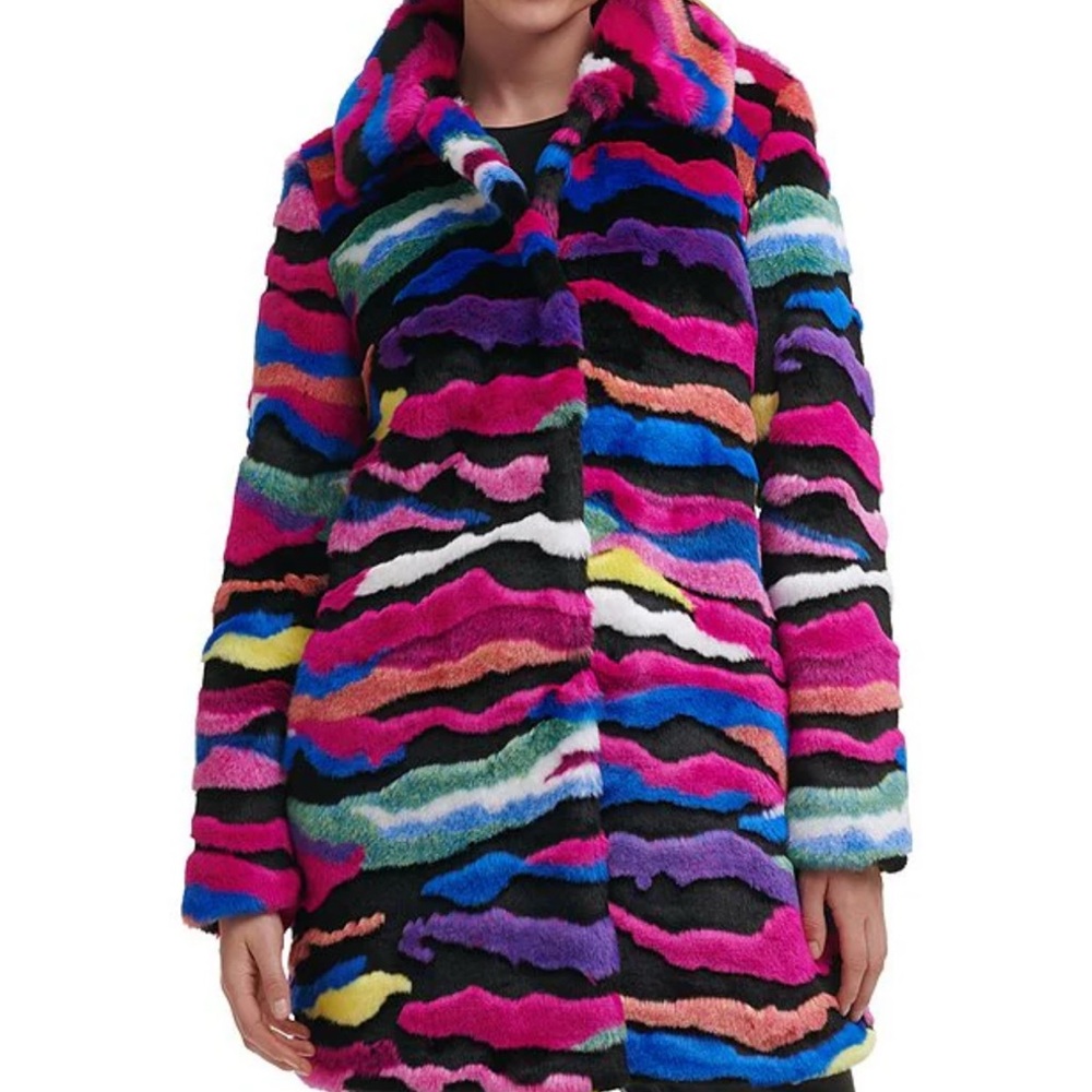 Karl Lagerfeld multi color, soft faux fur coat.